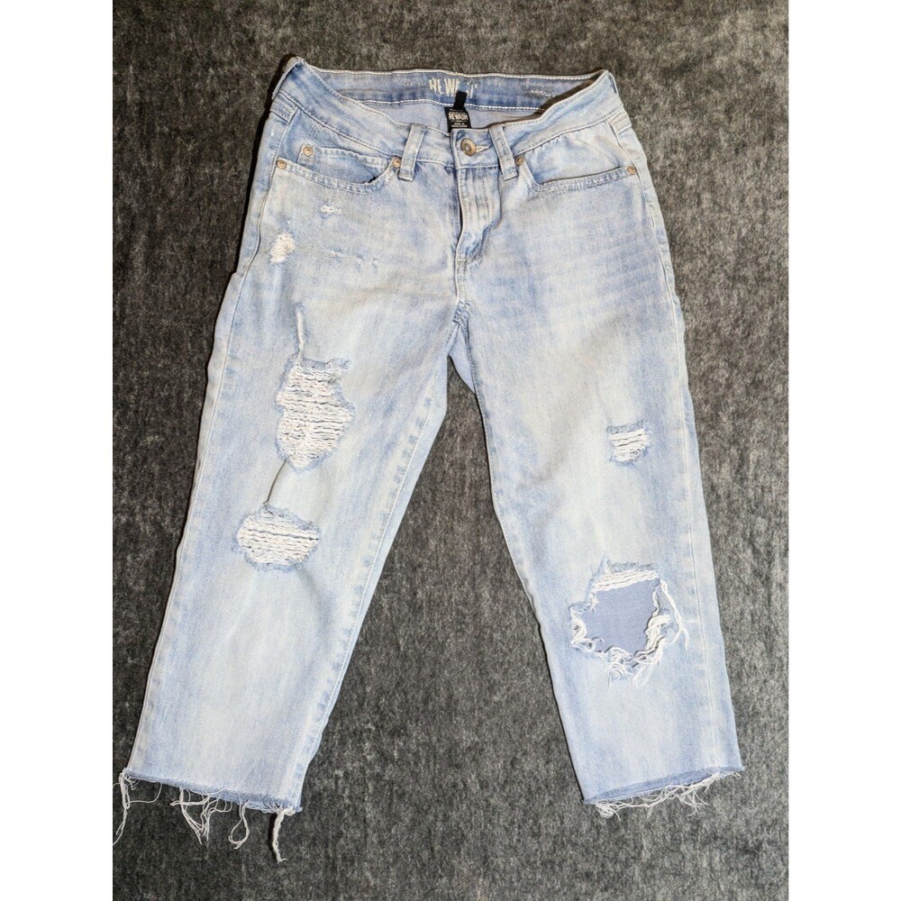 Straight Leg Light Wash Cropped Jeans Size 3 26 Distressed Grunge Raw Hem